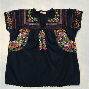 Embroidered Floral Mexican Inspired Black Blouse